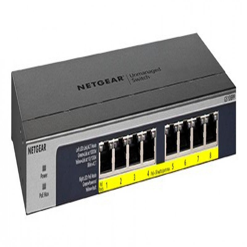 Netgear It Gs108pp-100eus 8-port Poe/poe+ Gigabit Unmanaged Switch 123w Budget Fanless Gs108pp-100eus - NA01 Netgear It Gs108pp-100eus 8-port Poe/poe+ Gigabit Unmanaged Switch 123w Budget Fanless Gs108pp-100eus - NA01