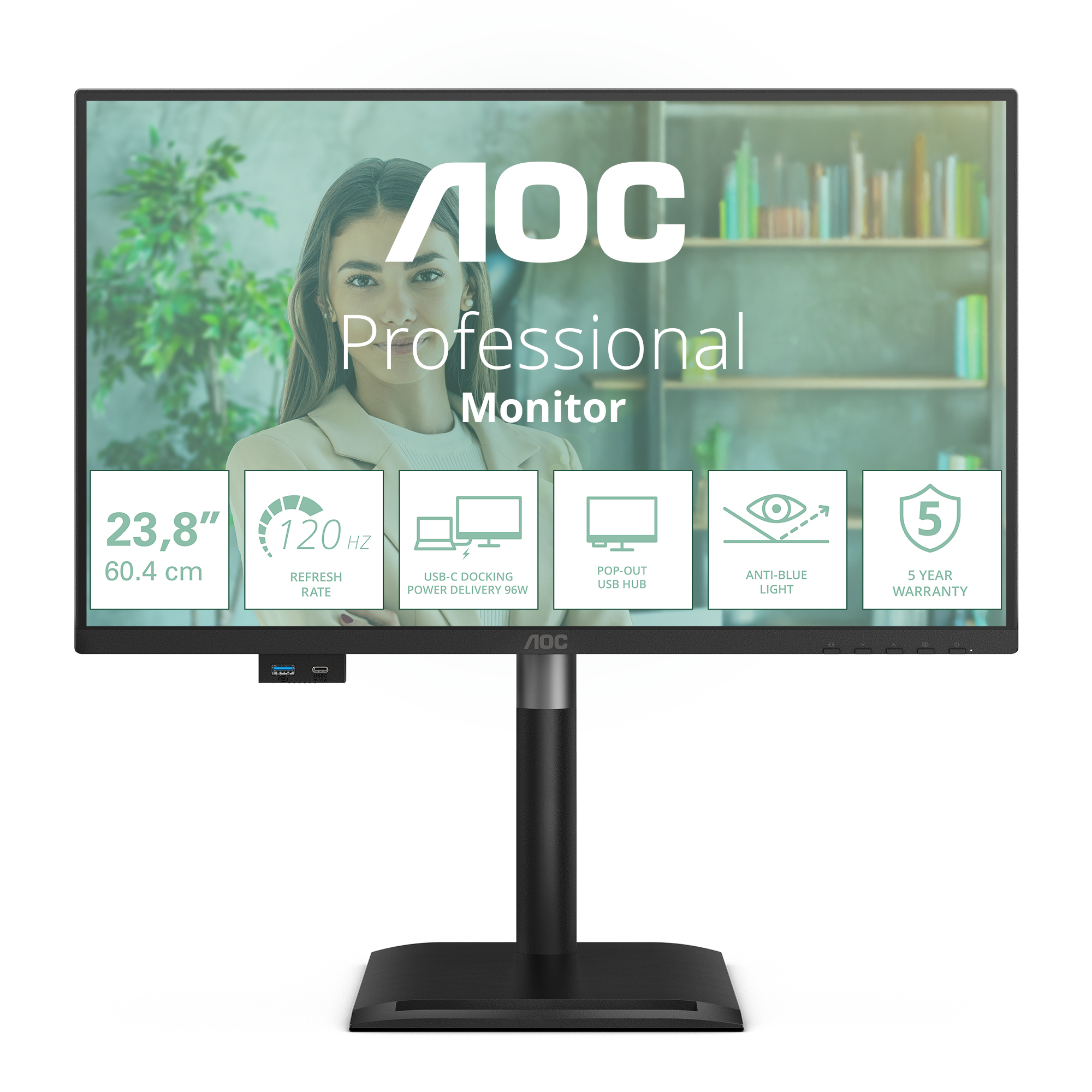 Aoc - Monitors                   Monitor 23.8in 16:9 Ips 120hz       1920x1080 Hdm X1 Dpx1 Usb-c         24p4cv