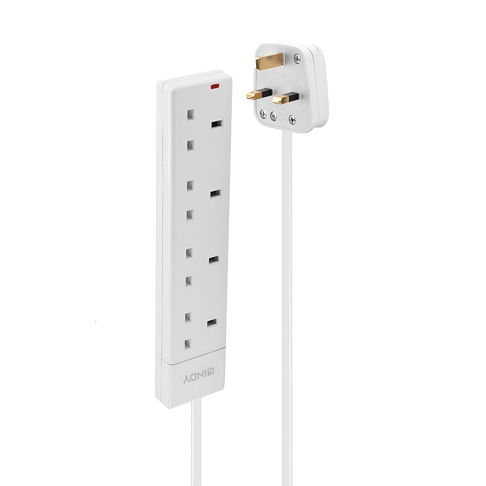 Lindy 2m 4-Way UK Mains Power  Extension, White  70145 - eet01