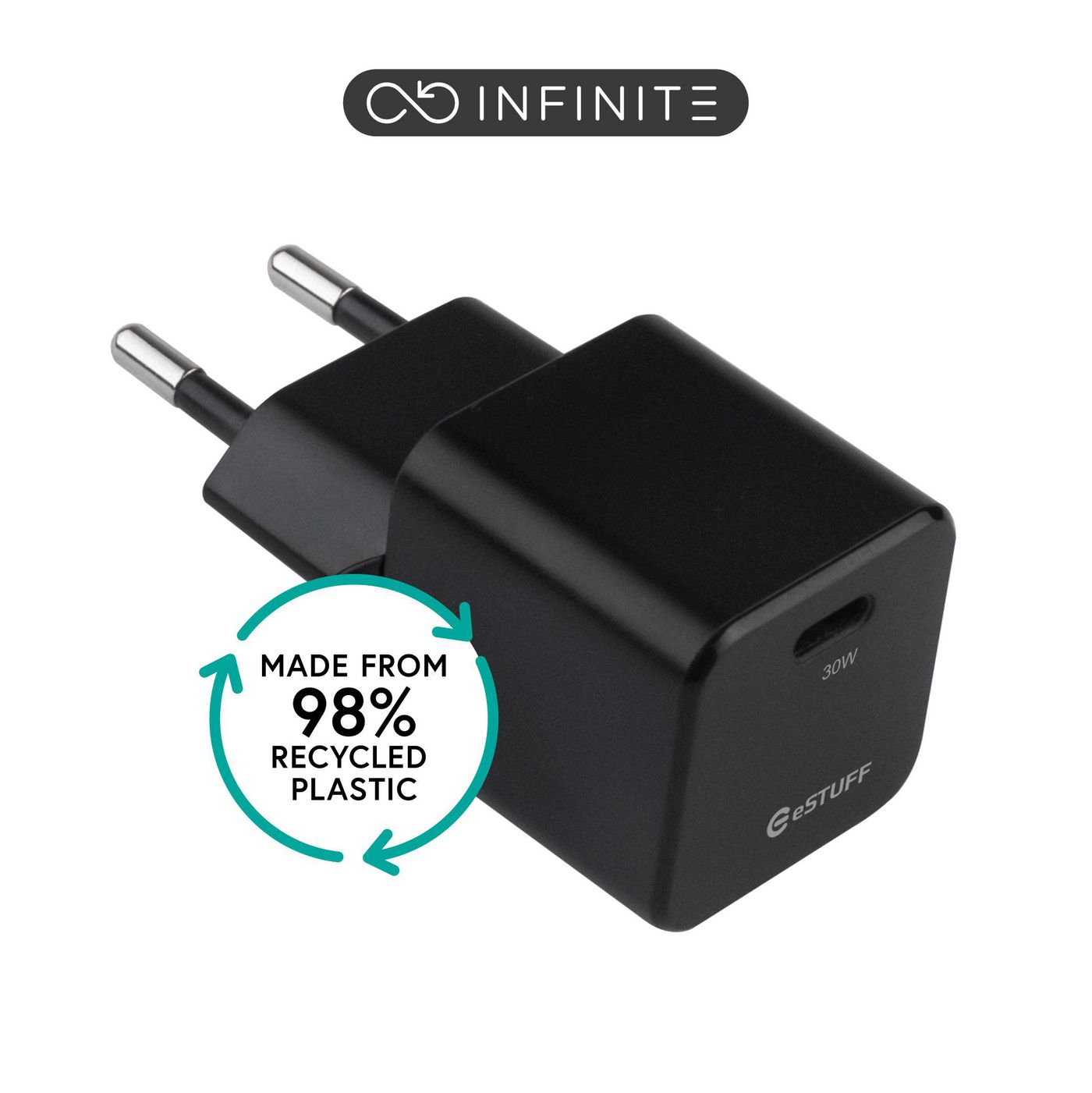 ESTUFF INFINITE (GRS) USB-C Charger  EU PD 30W GaN. 1 x USB-C.  ES637028-BULK - eet01