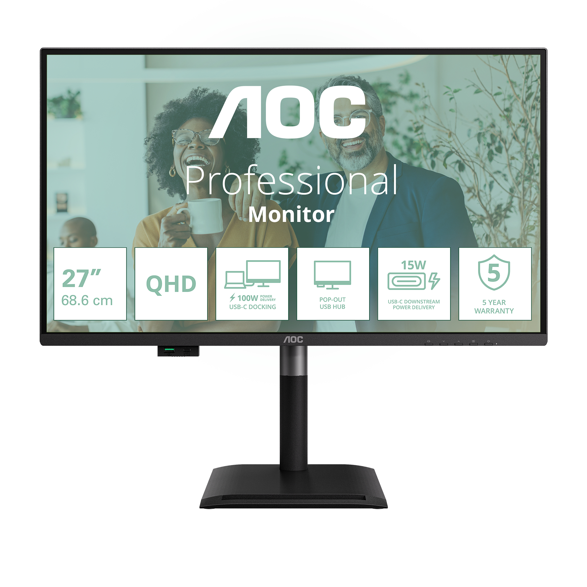 Aoc - Monitors                   Monitor 27in 16:9 Ips 120hz         2560x1440 Hdmi X1 Dpx1 Usb-c        Q27p4cv