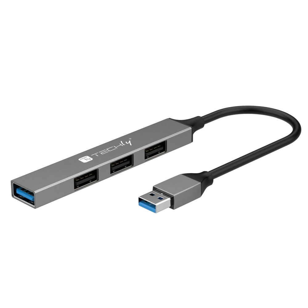 Techly USB-A 3.2 Hub with 4 Slim  USB-A Ports in Metal  IUSB32-HUB4A-3U2SLS - eet01
