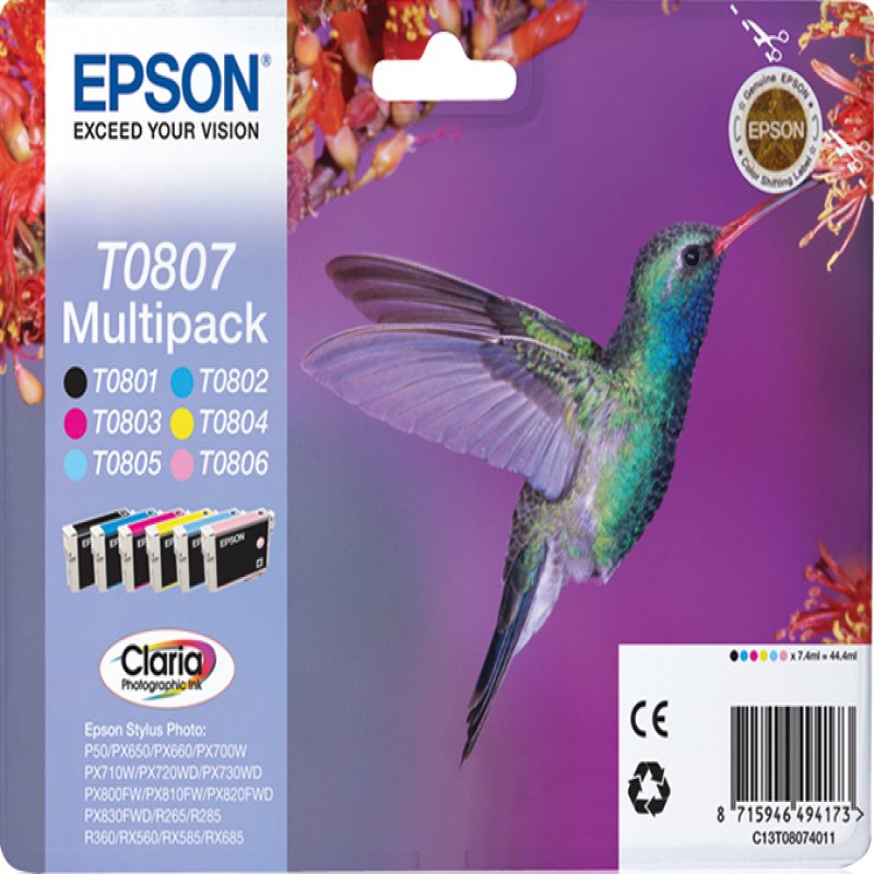 Epson - Consumer Ink (s1)        Claria Photographic Ink 6 Clrs      Multipack F/ R265/rx560/r360        C13t08074011