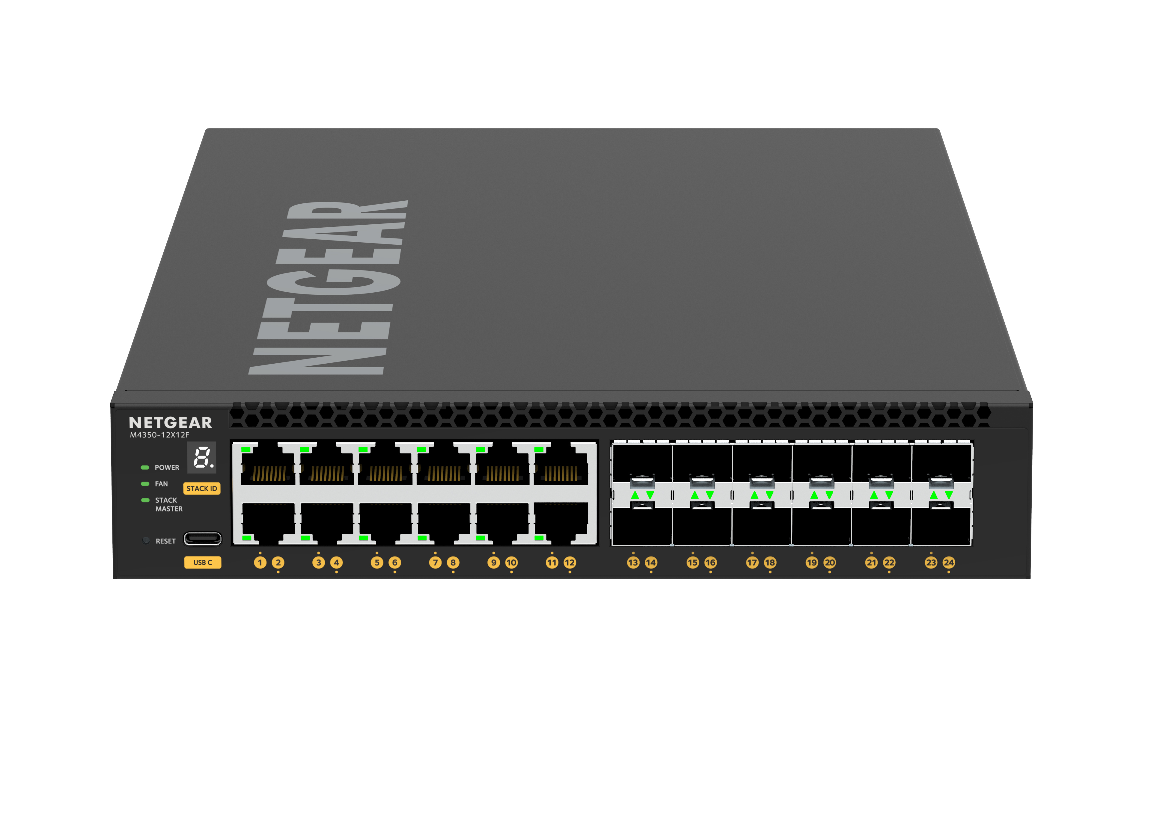 NETGEAR M4350 Series M4350-12X12F - Switch - L3 - Managed - 12 X 1/2.5/5/10GBase-T + 12 X SFP+ - Front To Back Airflow - Rack-mountable XSM4324-100NES - C2000