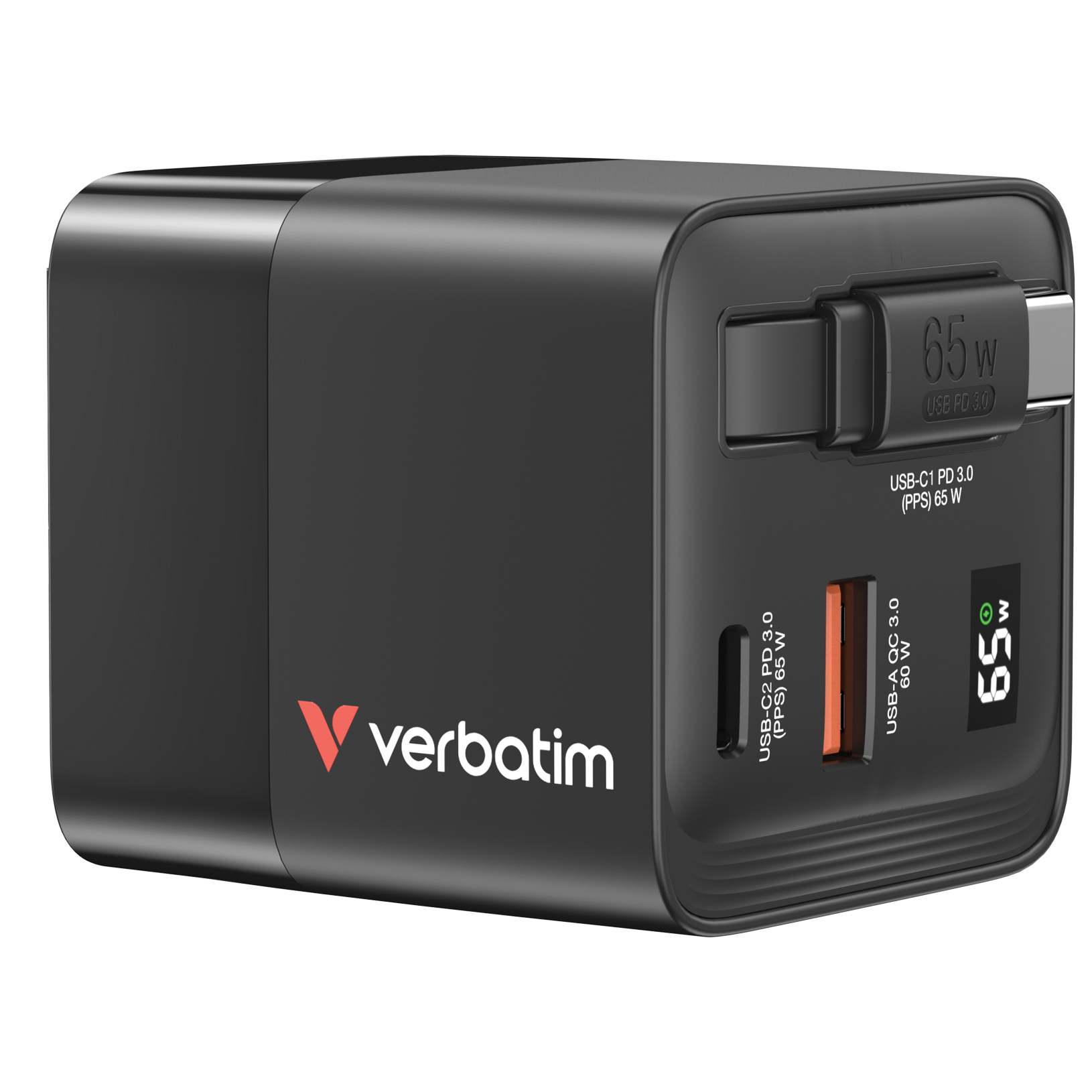 Verbatim GaN Charger 65W 2 Port retr  Cable US/EU/UK  32217 - eet01