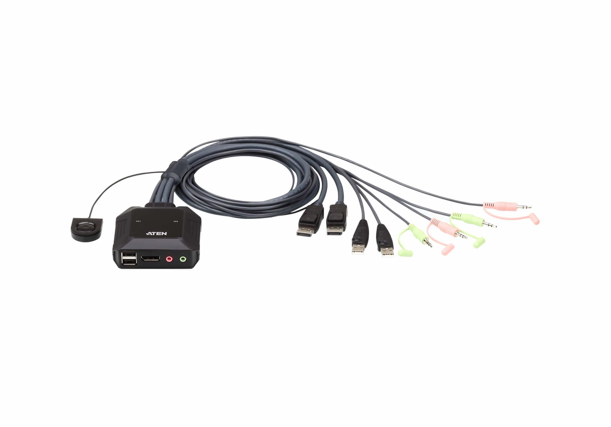 Aten It Cs22dp *2 Displayport Pc In, *1 Displayport Monitor Out With Remote Port Selector; 4k30hz With Audio Cs22dp - NA01