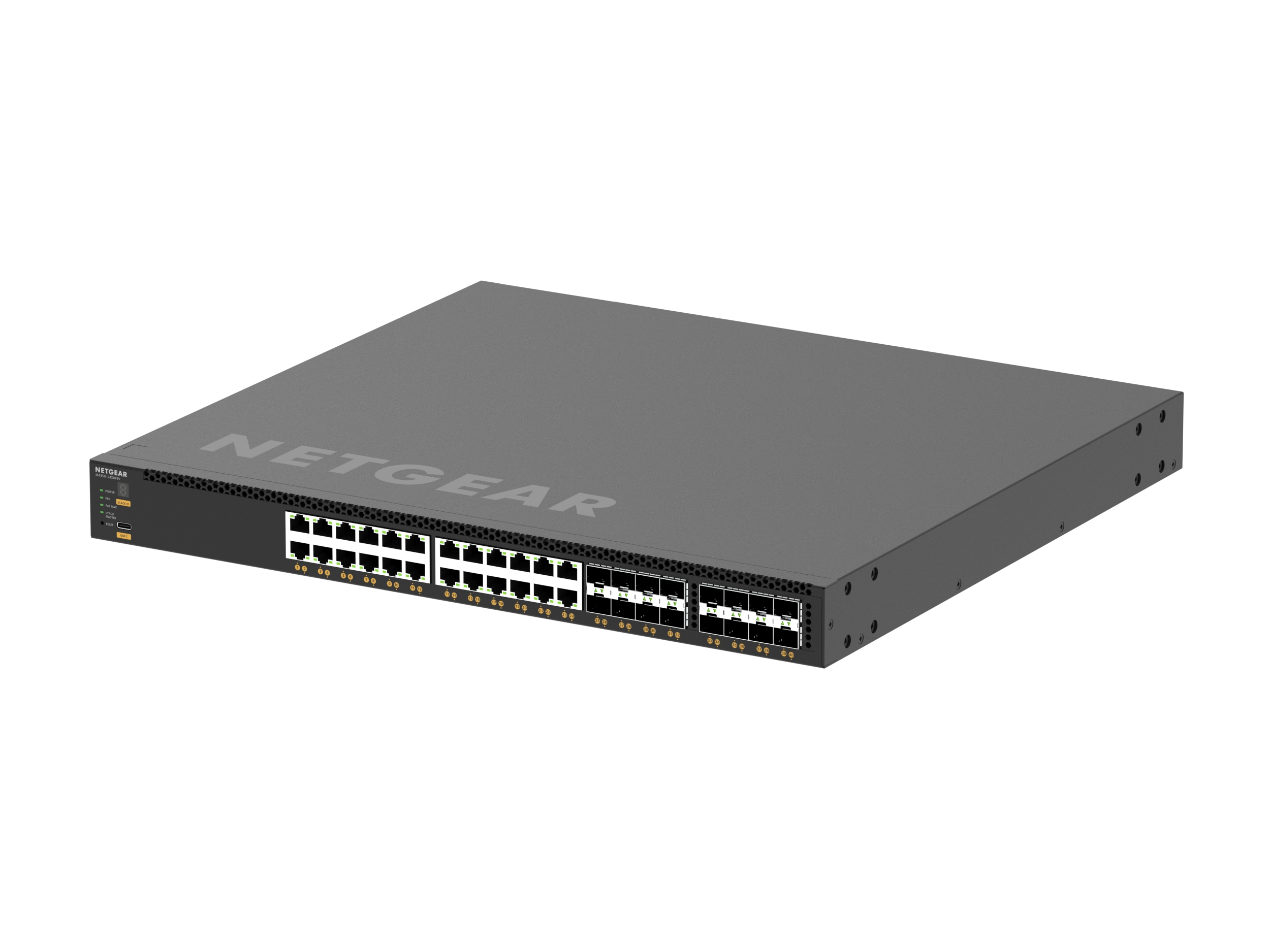 NETGEAR AV Line M4350-24X8F8V - Switch - L3 - Managed - 24 X 100/1000/2.5G/5G/10GBase-T (PoE++) + 8 X 10Gb Ethernet SFP+ + 8 X 25 Gigabit SFP28 - Front To Back Airflow - Rack-mountable - PoE+ - C2000
