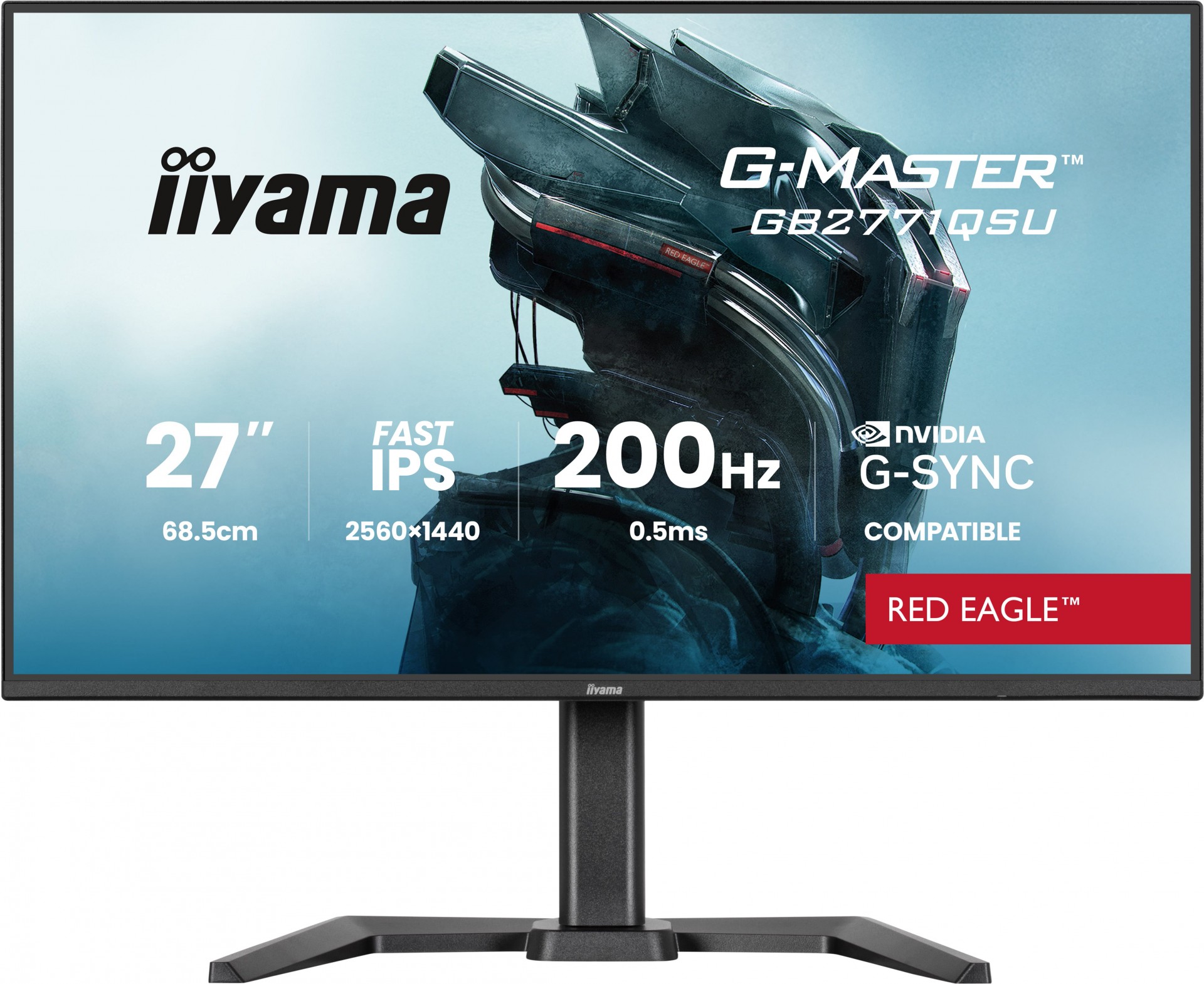 Iiyama G-MASTER Red Eagle GB2771QSU-B1 - LED Monitor - 27" - 2560 X 1440 QHD @ 200 Hz - IPS - 350 Cd/m - 1200:1 - 0.5 Ms - HDMI, DisplayPort - Speakers - Black, Matte GB2771QSU-B1 - C2000