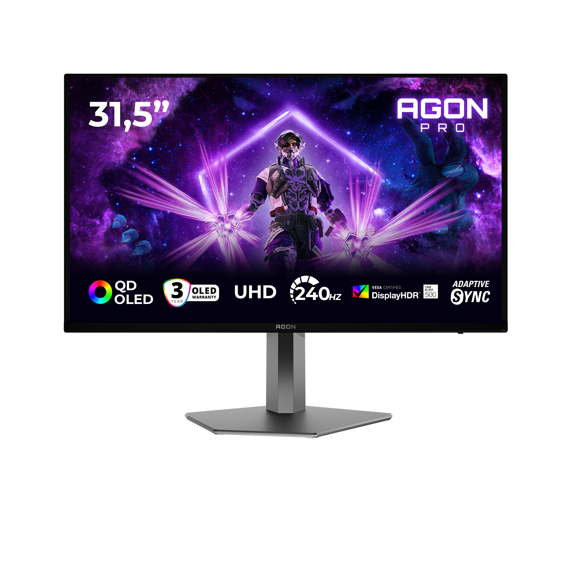 AOC AGON PRO AG326UZD2 - AG6 Series - OLED Monitor - Gaming - 32" (31.5" Viewable) - 3840 X 2160 4K UHD (2160p) @ 240 Hz - 1000 Cd/m - 15000000:1 - DisplayHDR 500 True Black - 0.03 Ms - 2xHDM - C2000