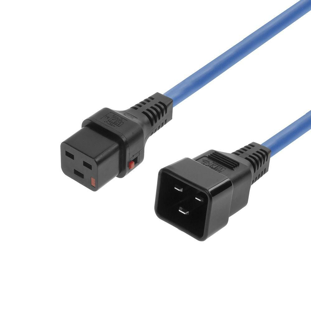 MicroConnect Powercord C19 IEC Lock - C20  Blue 2m, PC1358  MC-C19C20LOCK-2M-B - eet01