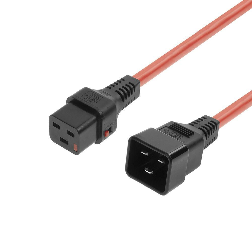 MicroConnect Powercord C19 IEC Lock - C20  Red 2m, PC1402  MC-C19C20LOCK-2M-R - eet01