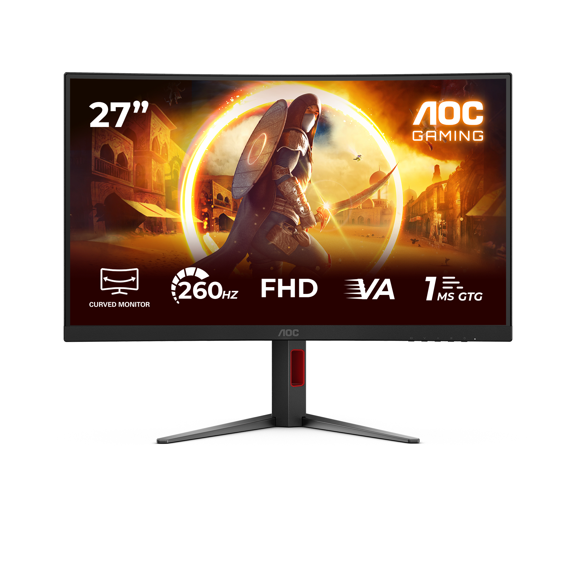 AOC Gaming C27G4Z2 - G4 Series - LED Monitor - Gaming - Curved - 27" - 1920 X 1080 Full HD @ 260 Hz - VA - 300 Cd/m - 3000:1 - HDR10 - 0.3 Ms - 2xHDMI, DisplayPort - Black, Red C27G4Z2 - C2000