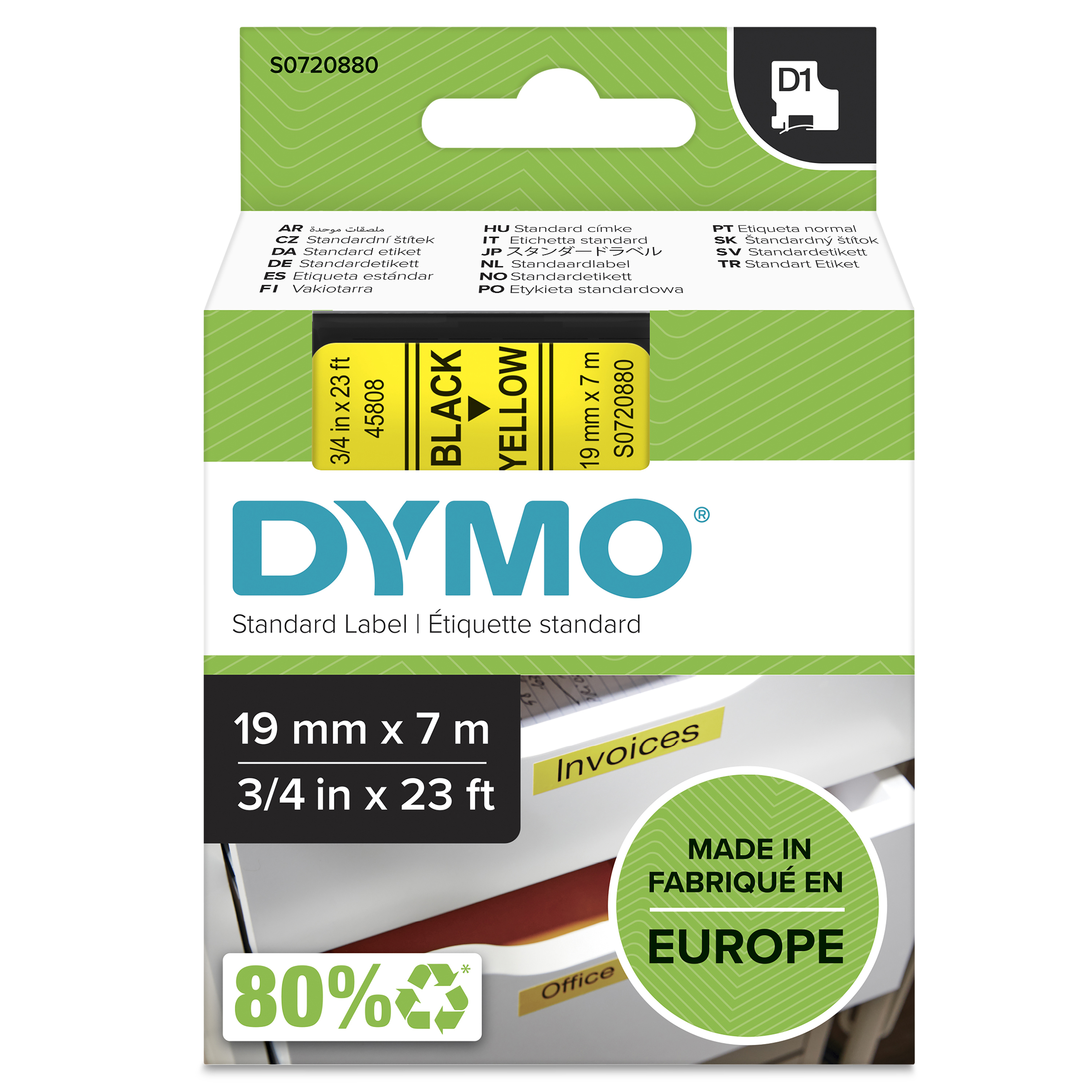 Dymo - Supplies                  D1 - Tape Dymo 19mmx7m              Black/yellow                        S0720880