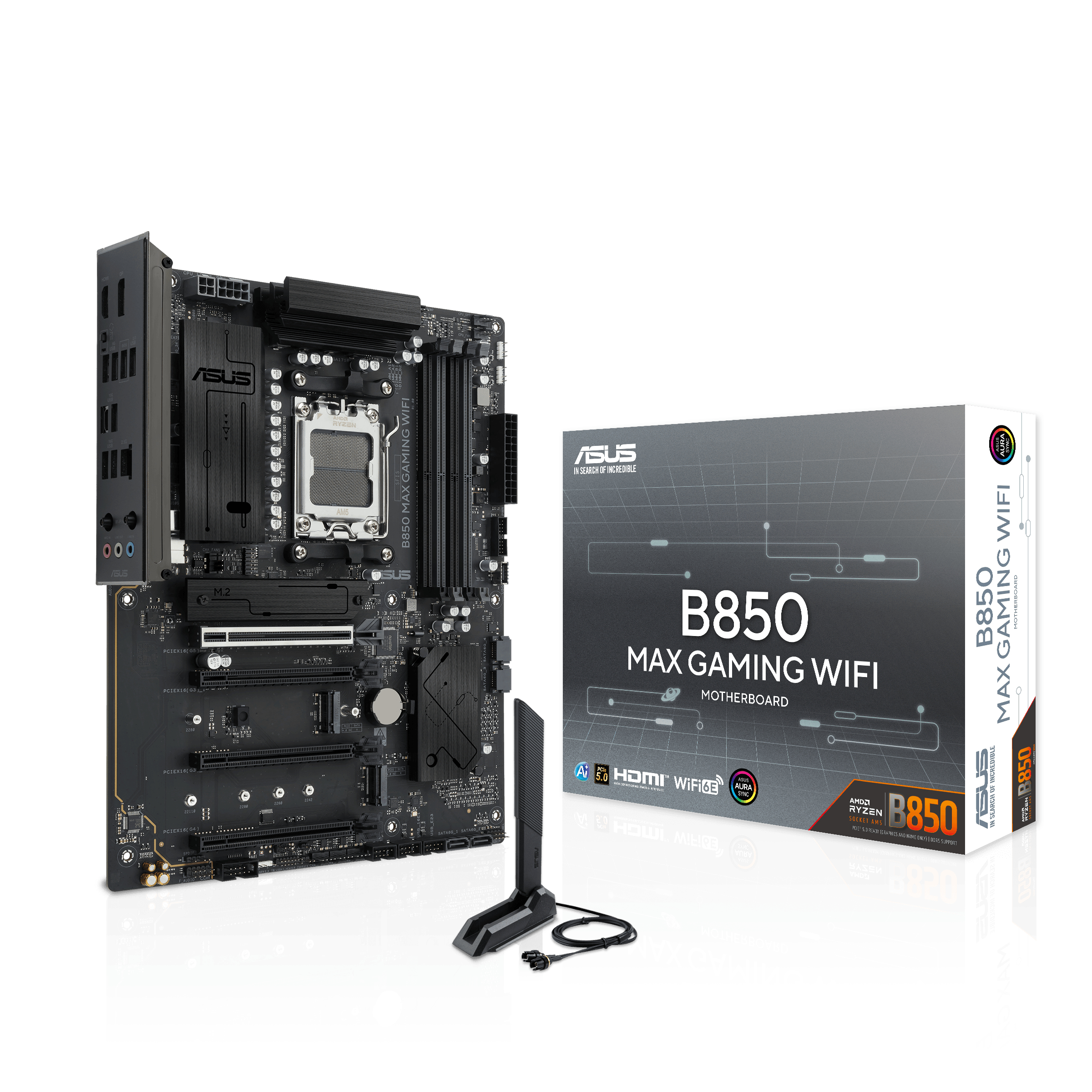 ASUS B850 MAX GAMING WIFI - Motherboard - ATX - Socket AM5 - AMD B850 Chipset - USB 3.2 Gen 2, USB-C 3.2 Gen2, USB 3.2 Gen 1, USB-C 3.2 Gen 1, USB4 - Wi-Fi 6E, Bluetooth, 2.5 Gigabit LAN - On - C2000