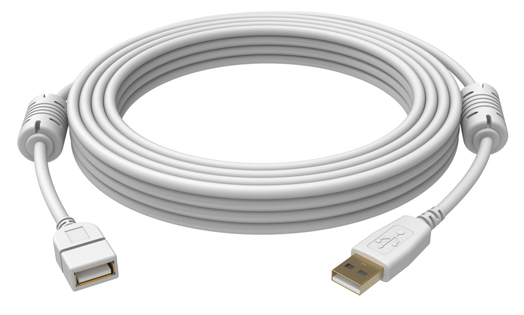 TC 2MUSBEXT Vision VISION TECHCONNECT 2M USB 2.0 A/A EXTENSION CABLE Engineered Connectivity Solution, White, High Speed USB Cable, Ferrite Cores On Both Ends To Stop RF Interference, Gold-pl - C2000
